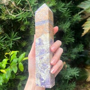 Amethyst laced quartz Multicolor Crystal Tower 8 inches extra large